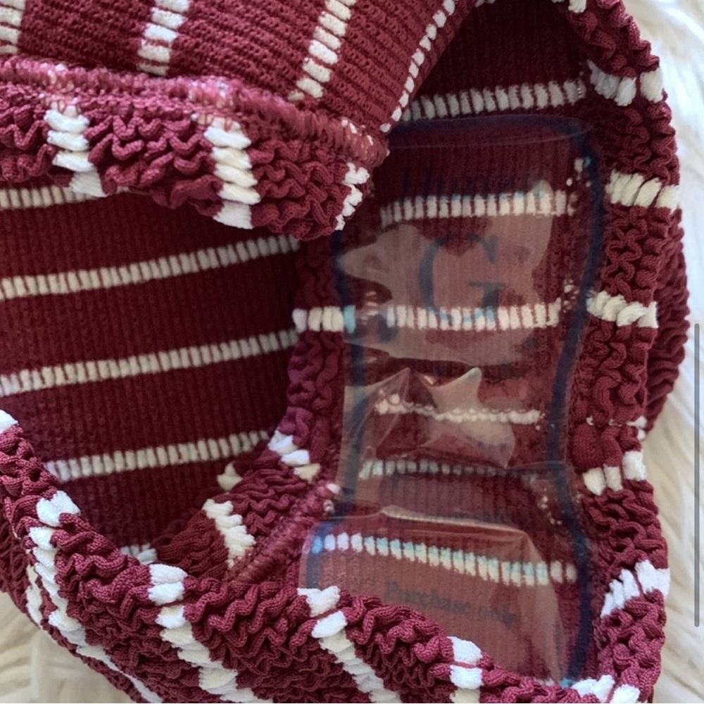 NWT hunza g striped celine swimsuit in wine/white - Picture 6 of 9